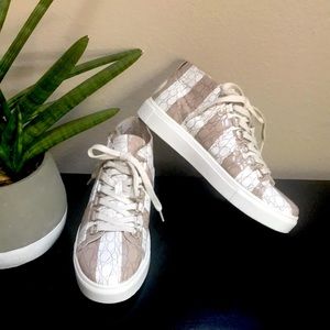 Blackstone Women’s striped taupe leather hightop tennis shoes size €41 / us 11